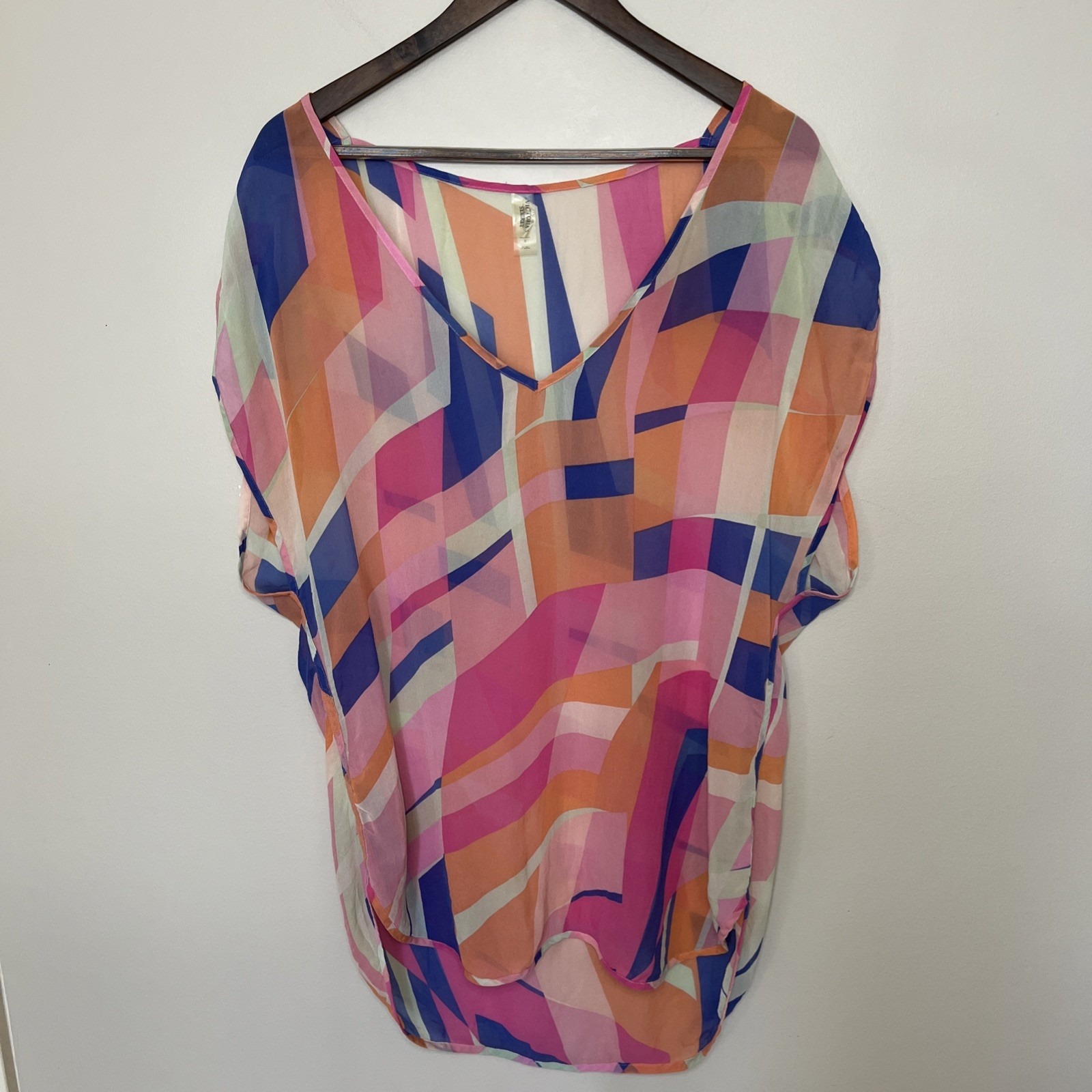 Victoria's Secret Silk Sheer Swim Cover Up Dress Pink Orange Small Cruise Resort